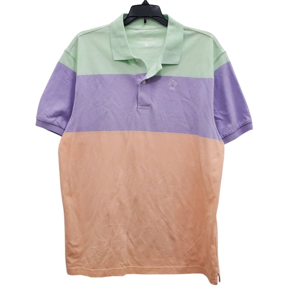 Simply‎ Southern Men's Pastel Colorblock Preppy Easter Short Sleeve Pique Polo L